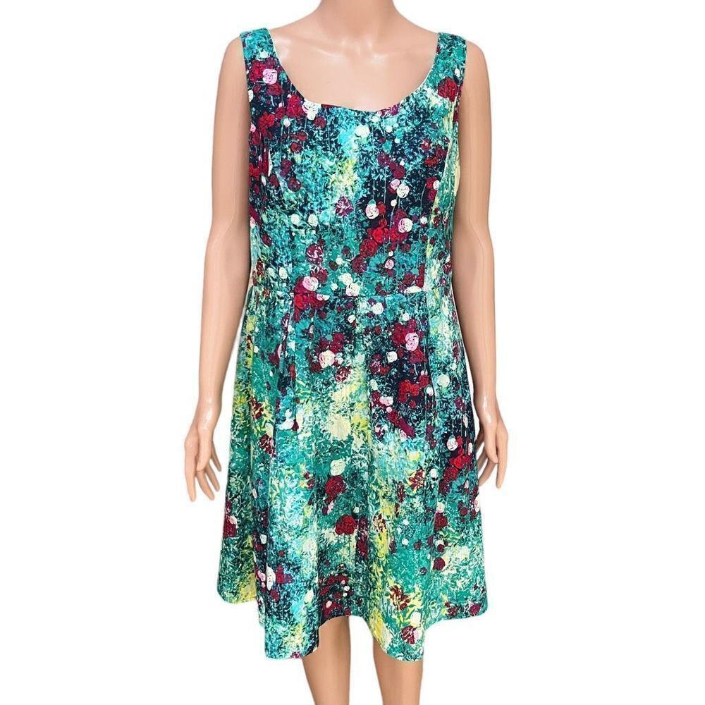 Tiana B. Fit and flare cotton dress floral watercolor size 12